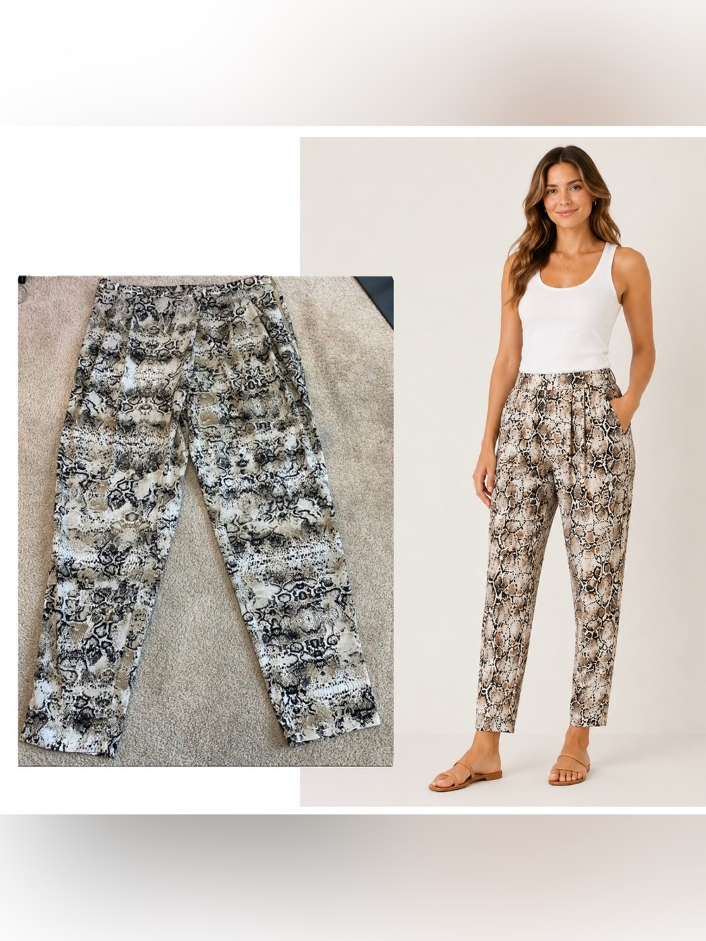 Calvin Klein new with tag black tan snake print tapered slacks pants size medium